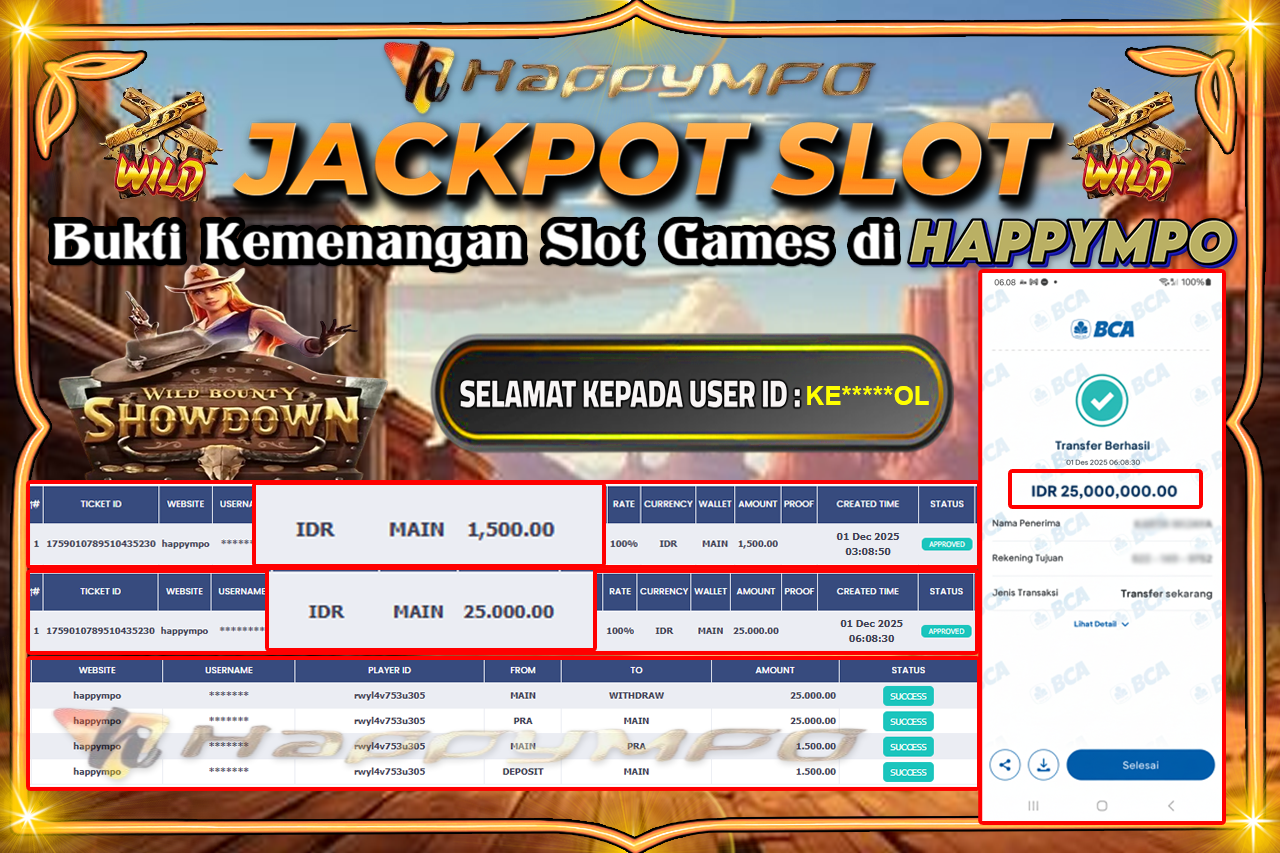 HAPPYMPO JACKPOT SLOT WILD BOUNTY SHOWDOWN Rp.25.000.000,- LUNAS